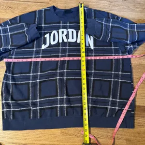 Jordan Essentials Womens Plaid Fleece Crewneck‎ Sweatshirt Navy Blue XXL thumbnail 4