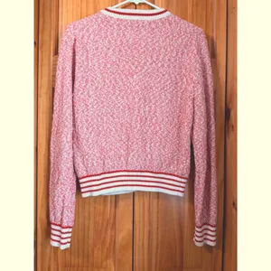 Vintage E-Land Club Marled Knit Cardigan Womens M Red White Button Front Varsity thumbnail 4