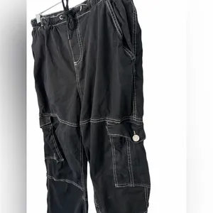 Garage Black Cargo Pants with White Stitching thumbnail 3