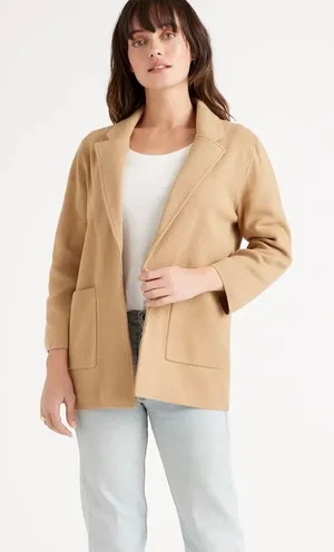 Quince 100% Organic Cotton Camel Soft Relaxed Open Front Knit Blazer Medium thumbnail 1