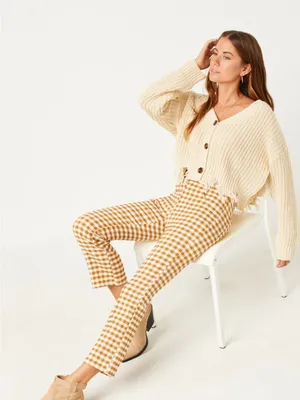 Hayden Button Closure Stretch Checkered Pants thumbnail 1