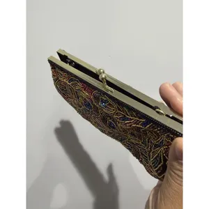Multi-color LaRegale Evening Purse‎ Clutch Shoulder Strap Peacock Beaded M thumbnail 5
