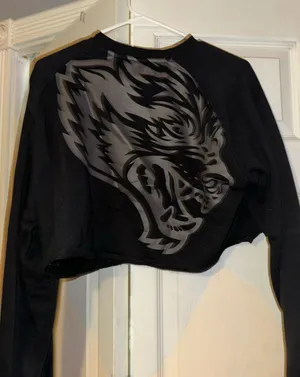 Darc Sport Black Cropped Hoodie with Grey Wolf Graphic thumbnail 1