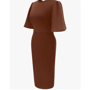 NEW Bodycon Ruffle Flared Short Sleeve Pencil Midi Dress L thumbnail 2