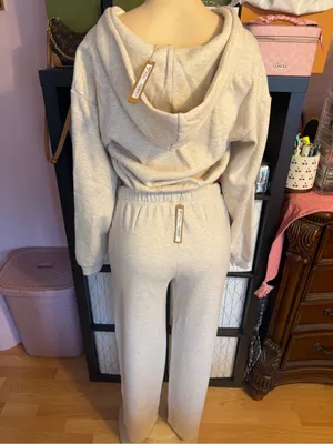 SKIMS cotton fleece jacket and straight leg Set- Oatmeal Heather- SIZE XS & S thumbnail 4