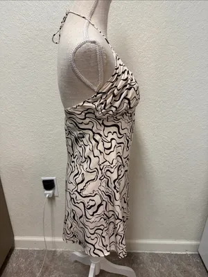Abercrombie & Fitch Cream Halter Dress with Dark Brown Abstract Swirl - Small thumbnail 11