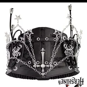 Black Corset Belt with Silver Chains thumbnail 1