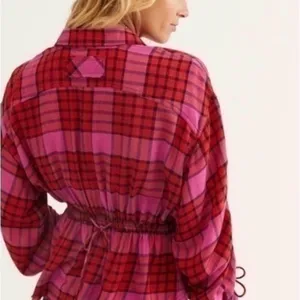 Valentines Free People Pink and Red Plaid Blouse thumbnail 3