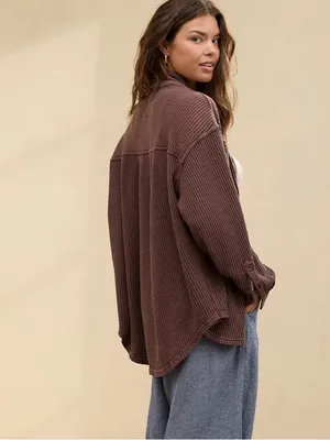 Aerie Canyon Sun Anytime Fave Waffle Shirt Oversized Shacket Size XS thumbnail 8