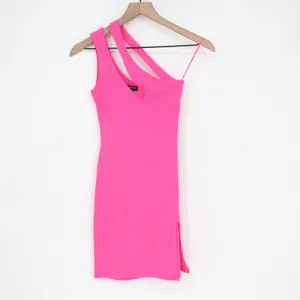 Naked Wardrobe Neon Pink Asymmetrical One Shoulder Mini Bodycon Dress Small thumbnail 2