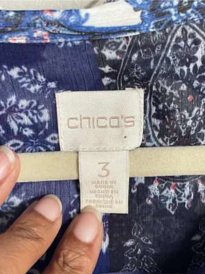 CHICO'S | Mixed Print Patchwork Semi-Sheer Button-Down Tie Front Blouse Sz XL thumbnail 8