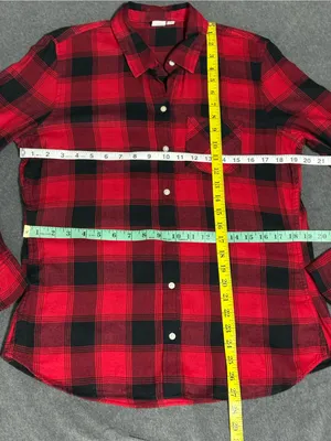 GAP Red and Black Plaid Casual Button-Down Shirt thumbnail 4