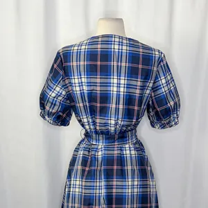 ZARA‎ Blue Plaid Taffeta Dress Belted Tie Waist Midi Buttondown Preppy Small thumbnail 11