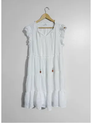 Frye Swing Boho White Flowy Mini Dress thumbnail 2