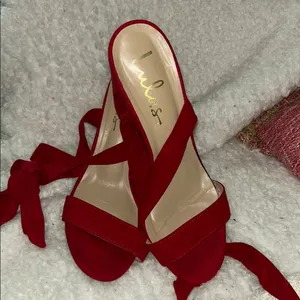 Lulu's Red Heeled Sandals with Knotted Design thumbnail 4