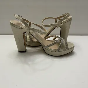 Nina‎ Saralyn Platino Platfom Sandal Heel Size 8 Gold Rhinestone Wedding Holiday thumbnail 7