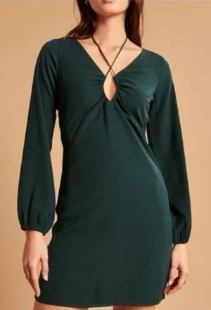 Abercrombie & Fitch Key Hole Front Long Sleeve Mini Dress Emerald Green‎ MP thumbnail 1