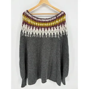 Free People Baltic Fair Isle Knit Sweater Large Gray Alpaca Mohair Blend thumbnail 5