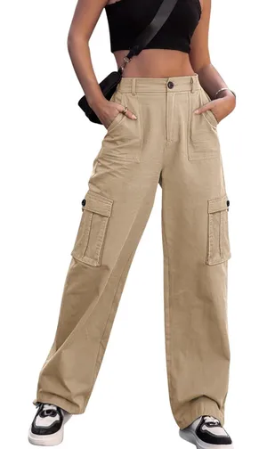 High Waisted Cargo Pants Khaki Tan Size 6 thumbnail 1