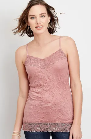 Maurices Burgundy Crinkled Lace Trim Camisole Size XL (20” PTP) thumbnail 1