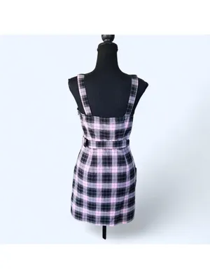 vintage y2k pink black plaid coquette fairy mini dress size small 🎀 thumbnail 4