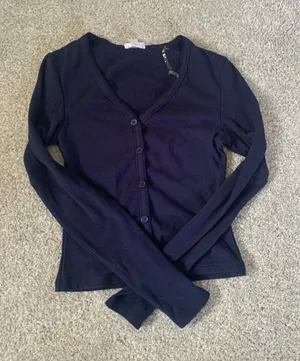 Orange Kiss navy blue button long sleeve top thumbnail 1