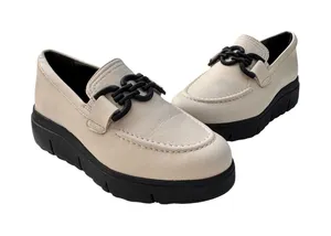 Clarks Loriini Izzy Loafer Cream Leather Black Chunky Chain 6 thumbnail 1