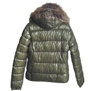 Superdry Code Sportswear High Shine Puffer Jacket Faux Fur Hood Olive Green S/10 thumbnail 4