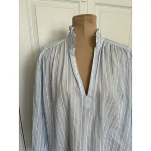 Madewell $98 Ruffled Popover Long Sleeve Top Stripe Blue Cotton Blouse Size M thumbnail 6