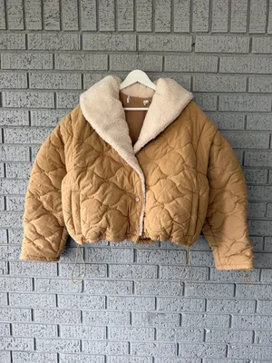 ASTR The Label Nadine Quilted Faux Shearling Jacket Tan Size Medium thumbnail 4