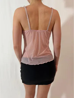 Sheer Angelic Pink Bow Embroidered Fairy Cami thumbnail 3