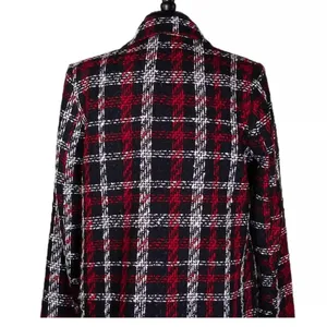 ZARA Overside Plaid Front Double Breasted Tweed Blazer Button Lined M Black Red thumbnail 5
