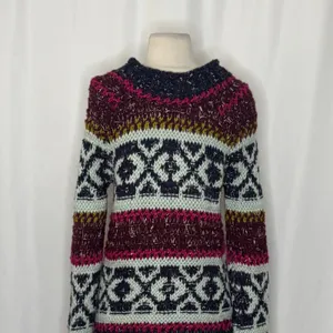 FREE PEOPLE Silver Reed Chunky Knit Fairisle Fair Isle Sweater Wool Linen Small thumbnail 12