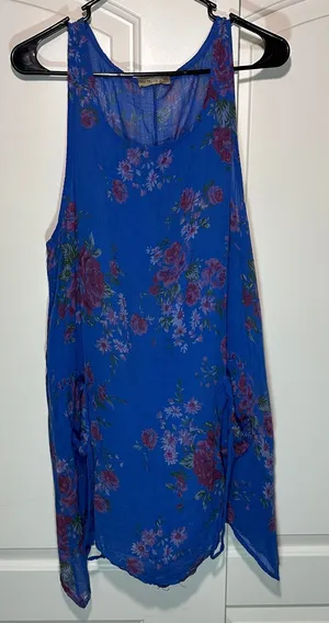 C. Valentyne Italy Floral Sleeveless Dress Blue Red Roses Coverup Made in Italy‎ thumbnail 1