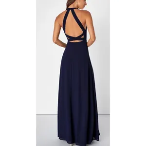 Lulus Navy Blue Chiffon Maxi Dress Halter Open Back Womens XS Bridesmaid Evening thumbnail 4