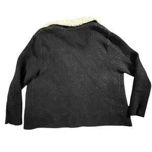 Zara Knit Womens M Black Cream Sherpa Collar Open Front Jacket Cardigan Textured thumbnail 4