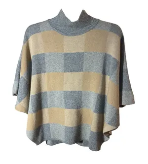 NOTE Di ANITA Sweater Turtleneck OneSz GrayPlaid MerinoCashmere PonchoCheckITALY thumbnail 1