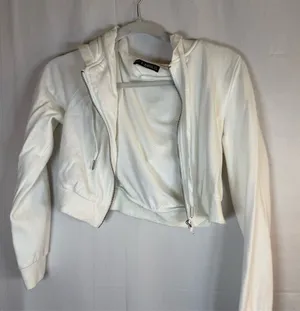 Brandy Melville ZAFUL Cropped Full Zip Hoodie Jacket Womens Size S White Casual thumbnail 1