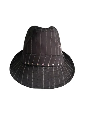Y2K Playboy Fedora Pink Rhinestone Pinstriped Size L/XL Bling 2000s Grunge Bimbo thumbnail 2