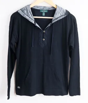 LRL Ralph Lauren Jeans Co Black Long‎ Sleeve Henley Hoodie Size M Y2K Activewear thumbnail 1