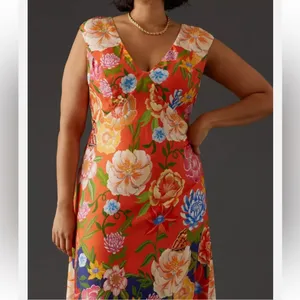 Anthropologie Painterly Open-Back Midi Dress in Watercolor Floral thumbnail 3