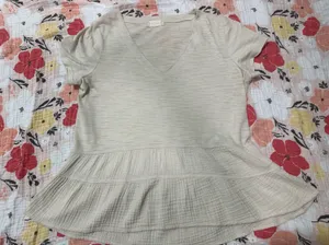 Altar'd State Cream Peplum V-Neck Top thumbnail 1