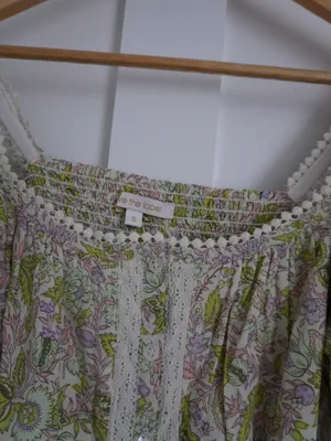 Anthropologie Love The Label Green Floral Puff Sleeve Mini Dress thumbnail 2