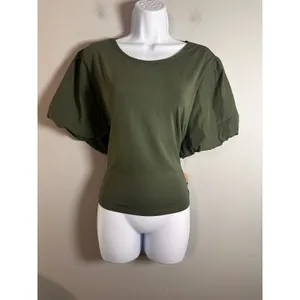 Nanette Lepore Prairie Sage‎ Green Puff Sleeve Bow Back Cutout Top XL NWT thumbnail 2