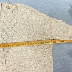 Democracy‎ Open Cardigan Women's XL Beige Gold Lurex Open Knit Sweater thumbnail 8