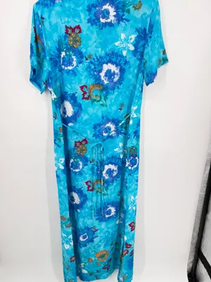 NWT Impressions Floral Maxi Shift Short Sleeve Dress Side Slit Tie Belt Large thumbnail 5