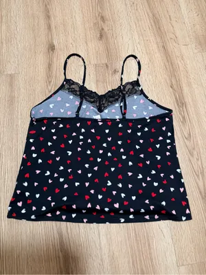 Joyspun Y2K Coquette Black Heart Print Lace Cami Top Small thumbnail 2