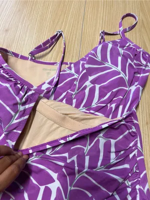 Garnet Hill Purple Tropical Leaf Ruched One Piece Swimsuit Size 6 thumbnail 4