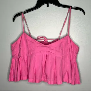 Free People Y2K Pink Ruffle Crop Top Sweetheart Bubble Hem Festival Vacation L thumbnail 3
