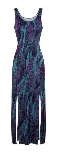 Women Unitard Maxi Dress Size S Ballroom Leotard Split Dress Purple Glitter thumbnail 1
